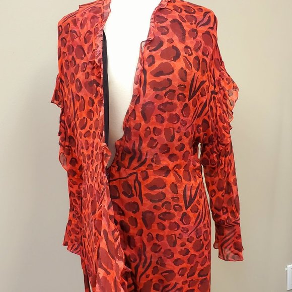 IRO Linger Leopard Print Ruffles Wrap Dress Sz 38 US 6 NWT - Picture 11 of 16